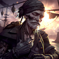 highly detailed portrait of pierce brisnan as old sailor, by Dustin Nguyen, Akihiko Yoshida, Greg Tocchini, Greg Rutkowski, Cliff Chiang, 4k resolution, Dishonored inspired, bravely default inspired, vibrant but dreary red, black and white color scheme! ! ! , epic extreme long shot, dark mood and strong backlighting, volumetric lights, smoke volutes, artstation HQ, unreal engine, octane renderer, HQ, 8K