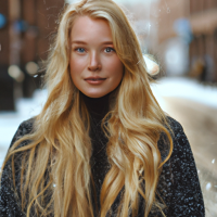 professional portrait photograph of a gorgeous Norwegian girl in winter clothing with long wavy blonde hair, ((sultry flirty look)), freckles, beautiful symmetrical face, cute natural makeup, ((standing outside in snowy city street)), stunning modern urban upscale environment, ultra realistic, concept art, elegant, highly detailed, intricate, sharp focus, depth of field, f/1.8, 85mm, medium shot, mid shot, (centered image composition), (professionally color graded), ((bright soft diffused light)), volumetric fog, trending on instagram, trending on tumblr, hdr 4k, 8k