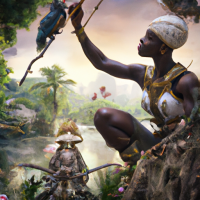 : sango fantasy, fantasy magic, , intricate, sharp focus, illustration, highly detailed, digital painting, concept art, matte, Artgerm and Paul lewin and kehinde wiley, masterpiece