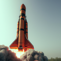 massive rocket ship during its launch from the ground| ground level full of fire and smoke| extreme long shot| centered| vibrant| massive scale| dynamic lighting| in mdjrny-v4 style